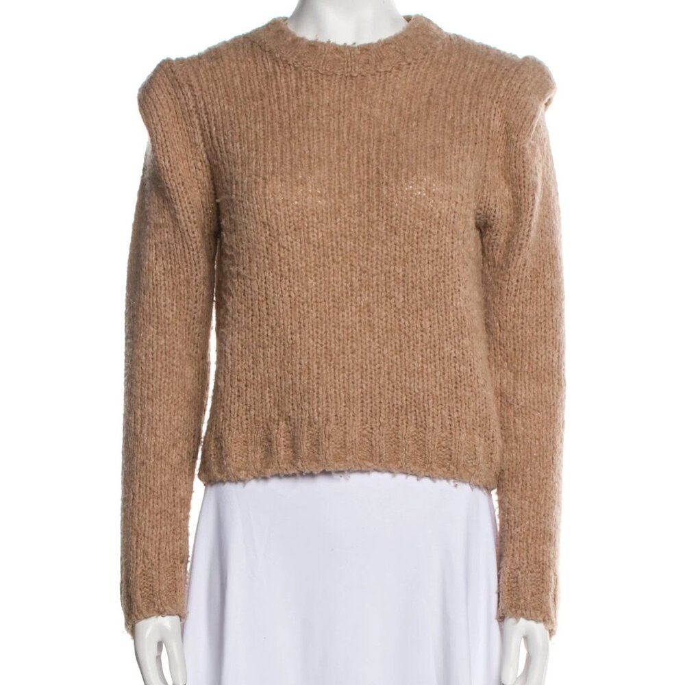 Naadam Camel Tan Wool Crew Neck Sweater Long Sleeve Frayed Edge S